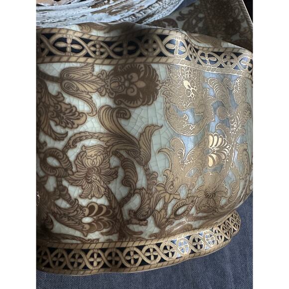 Vintage Chinese set Pair Hand Painted Candle Holders Candlestick gold bowl Asian - Picture 8 of 16